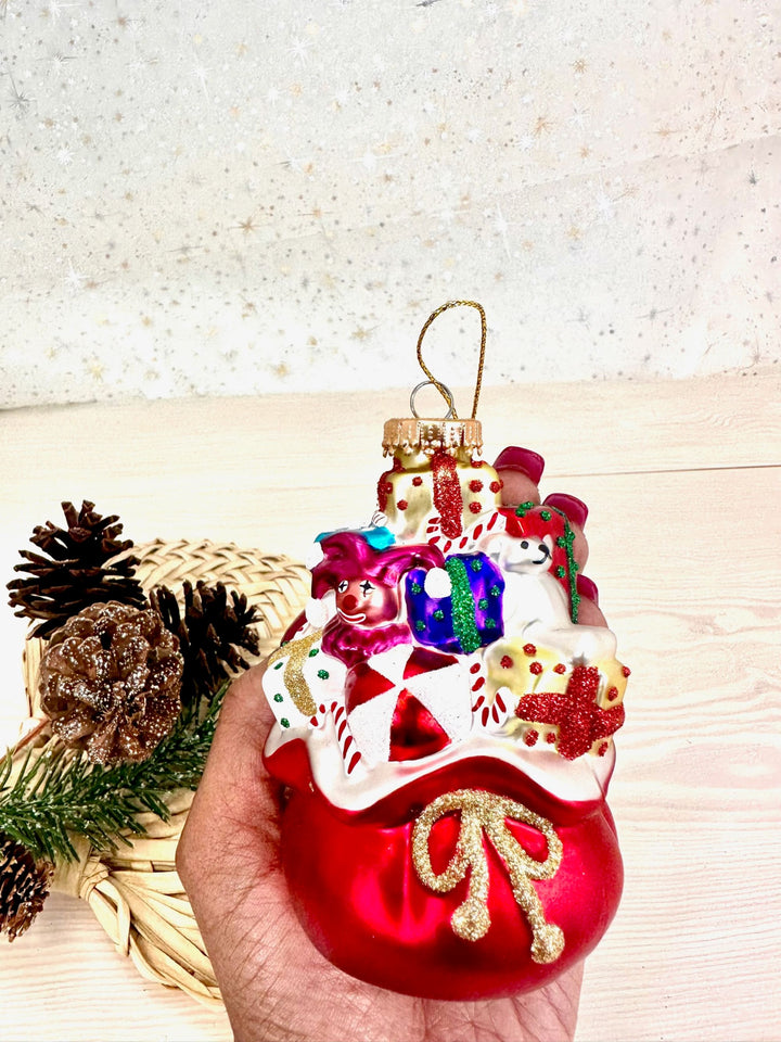 Christmas By Krebs Blown Glass  Collectible Tree Ornaments  (4" Overloaded Santa Bag)