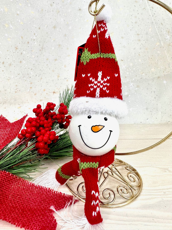 Christmas By Krebs Blown Glass  Collectible Tree Ornaments  (5" Snowman Head with Red Knitted Hat)