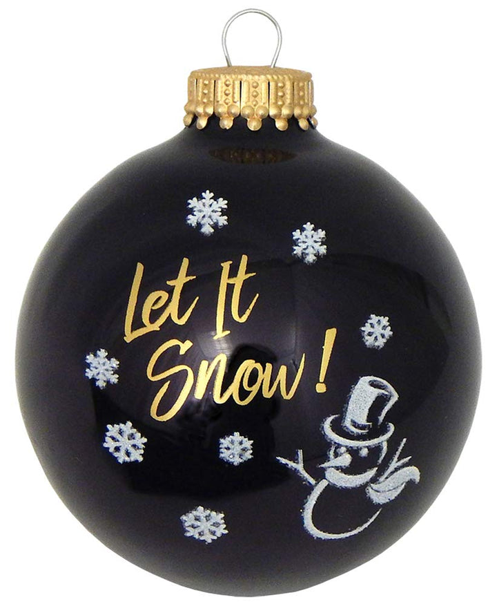 Glass Christmas Tree Ornaments - 67mm/2.63" [4 Pieces] Decorated Balls from Christmas by Krebs Seamless Hanging Holiday Decor (Ebony Shine and Velvet with Let It Snow)