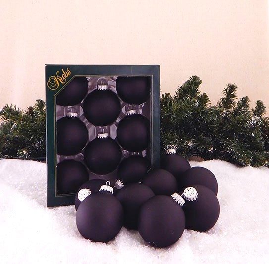 Christmas By Krebs Made in The USA Designer Seamless Glass Christmas Ball Ornaments, 2 5/8" (67mm), 8 Pieces (Velvet Ebony Black)