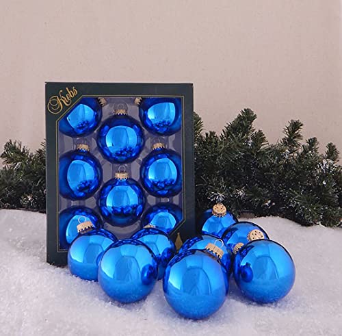 Christmas By Krebs Made in The USA Designer Seamless Glass Christmas Ball Ornaments, 2 5/8" (67mm), 8 Pieces (Shiny Classic Blue)