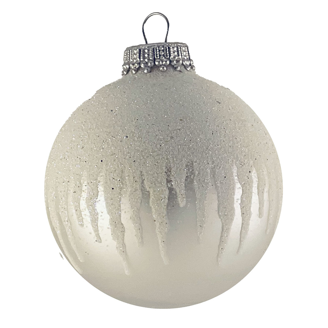 Glass Christmas Tree Ornaments - 67mm/2.63" [4 Pieces] Decorated Balls from Christmas by Krebs Seamless Hanging Holiday Decor (Silver Pearl with White Icicles)