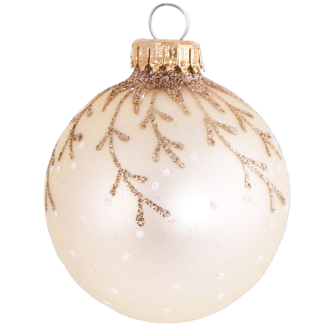 Vanilla Ice Velvet 2 5/8" (67mm) Glass Ball with Hanging Branches (4)