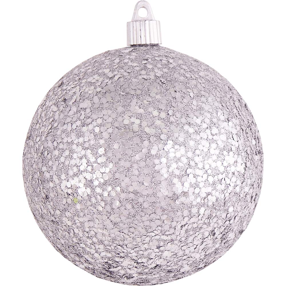 Christmas By Krebs Ornament, Commercial Grade Indoor and Outdoor Shatterproof Plastic, Water Resistant Ball Ornament Decorations (Silver Glitz, 4 3/4 inch (120mm))