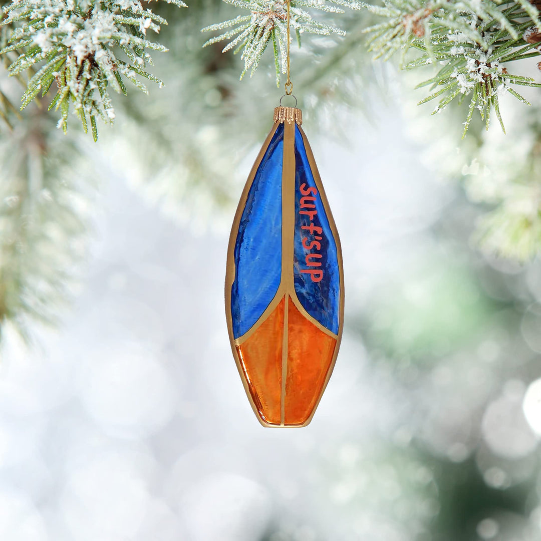 Christmas By Krebs Blown Glass  Collectible Tree Ornaments  (5 1/4" Surfboard)