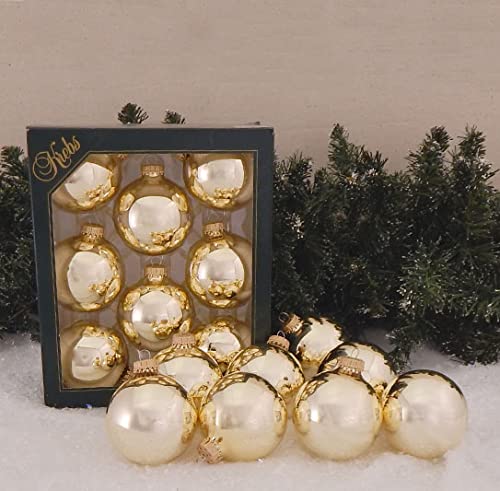 Christmas By Krebs Made in The USA Designer Seamless Glass Christmas Ball Ornaments, 2 5/8" (67mm), 8 Pieces (Shiny Tiffany Gold)