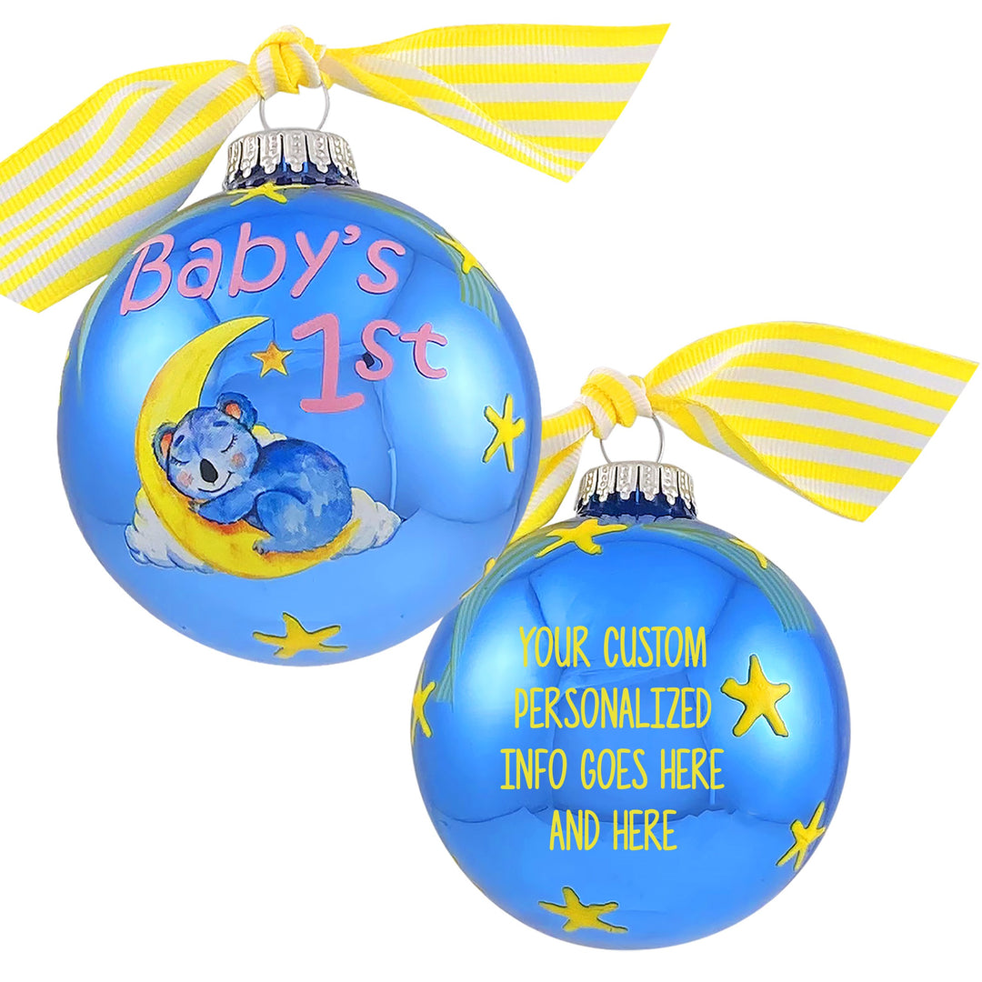 3 1/4" Personalized Giftable Glass Ball Ornament with Baby's 1st Koala/Moon