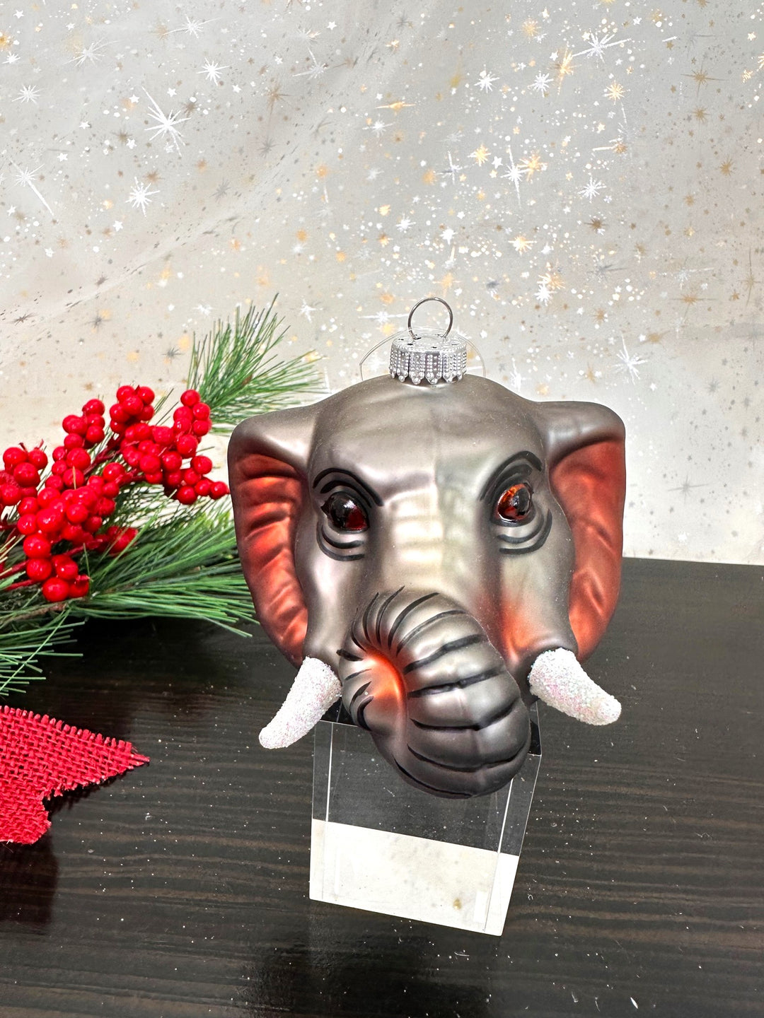 Christmas By Krebs Blown Glass  Collectible Tree Ornaments  (3 1/2" Elephant Head)