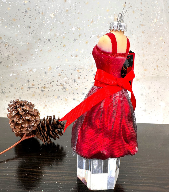 Christmas By Krebs Blown Glass  Collectible Tree Ornaments  (4.5" Red Dress)