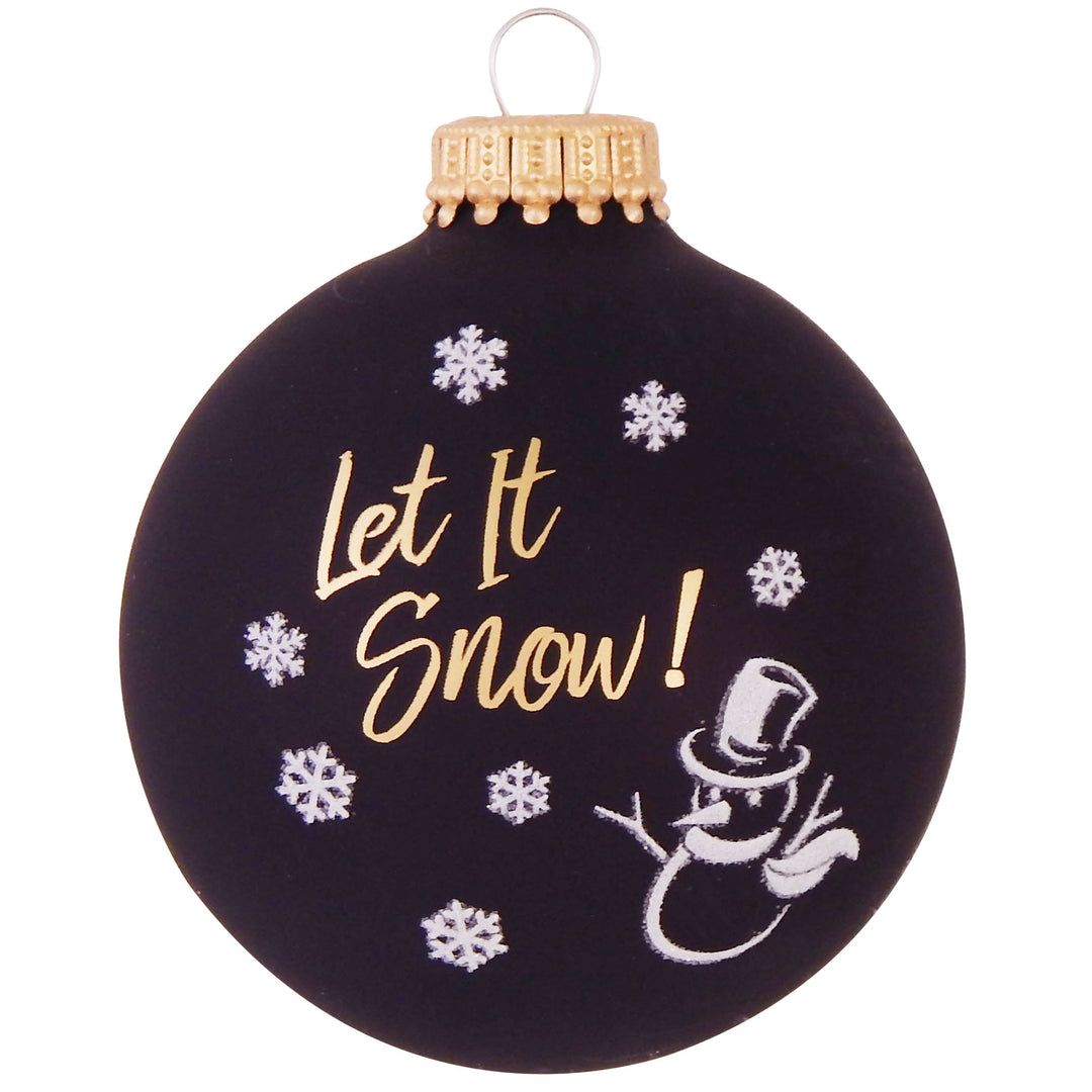 Glass Christmas Tree Ornaments - 67mm/2.63" [4 Pieces] Decorated Balls from Christmas by Krebs Seamless Hanging Holiday Decor (Ebony Shine and Velvet with Let It Snow)