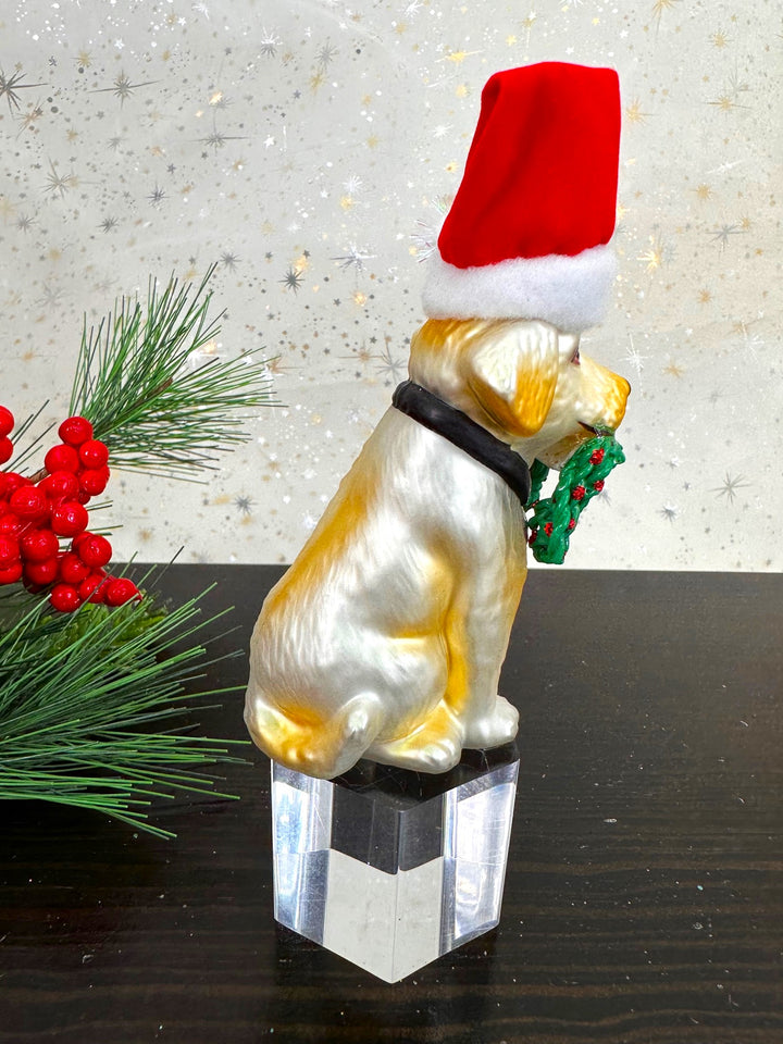 Christmas By Krebs Blown Glass  Collectible Tree Ornaments  (Dog with Santa Hat)