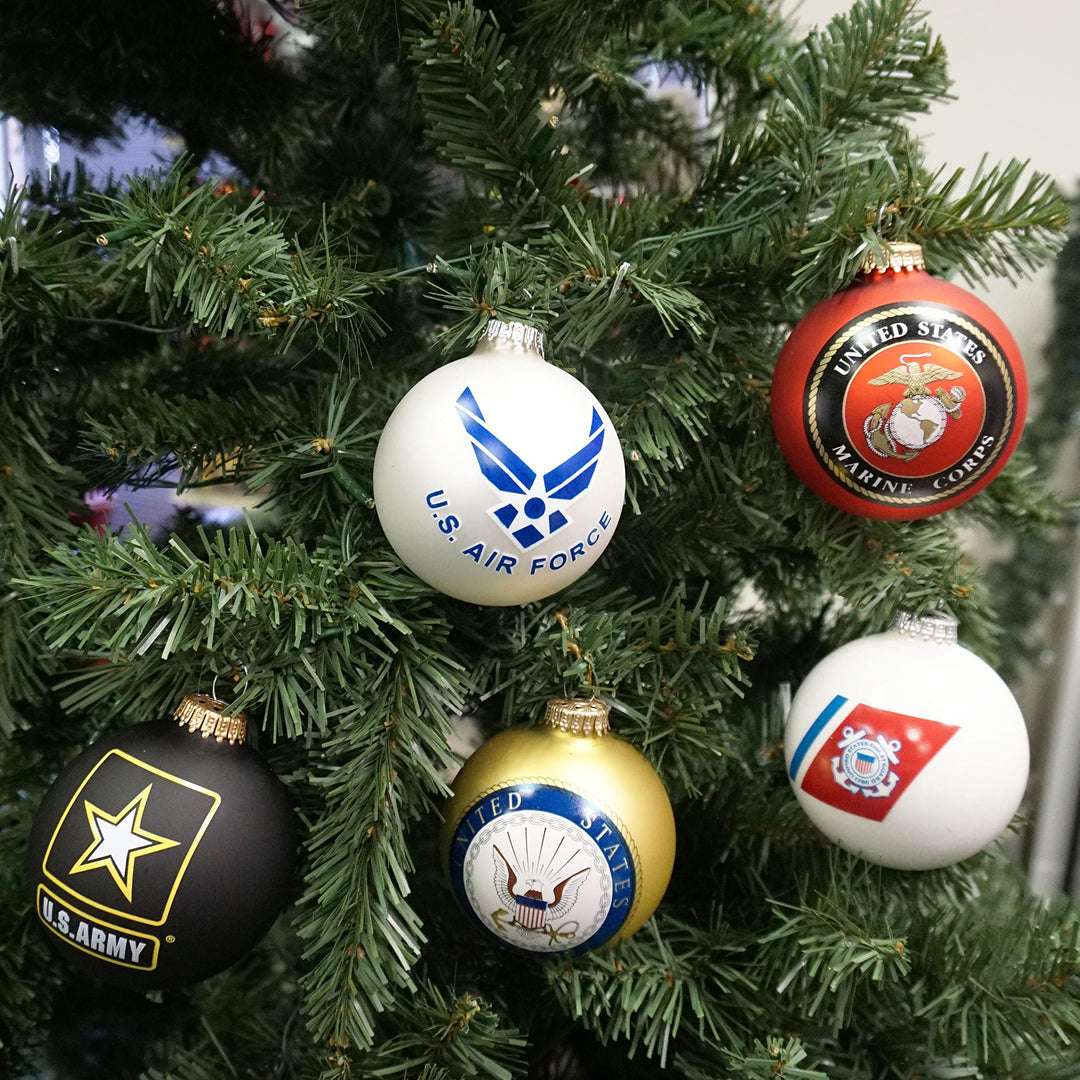 Christmas Tree Ornaments Made in the USA - 80mm / 3.25" Decorated Collectible Glass Balls from Christmas by Krebs - Handmade Hanging Holiday Decorations for Trees (Air Force Emblem with Est Date, Silk)