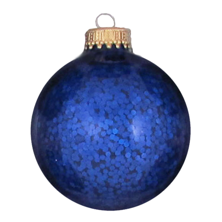 Glass Christmas Tree Ornaments - 67mm / 2.63" [6 Pieces] Designer Balls from Christmas By Krebs Seamless Hanging Holiday Decor (Sapphire Blue Spangle)