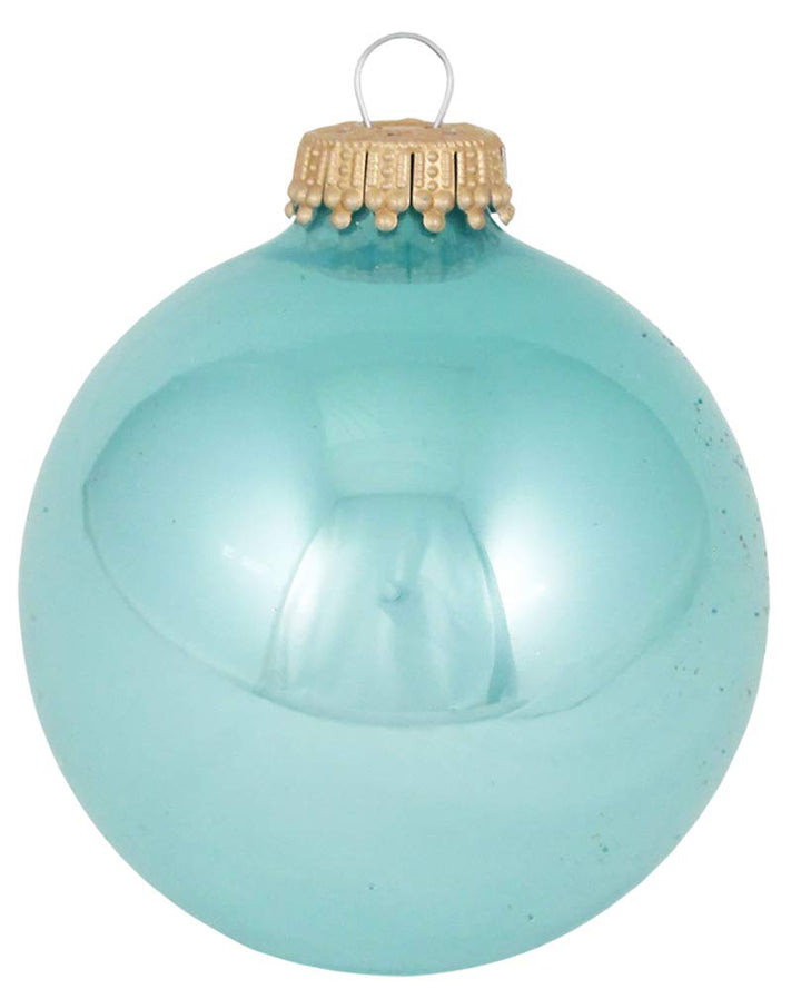 Glass Christmas Tree Ornaments - 67mm / 2.63" [8 Pieces] Designer Balls from Christmas By Krebs Seamless Hanging Holiday Decor (Shiny Water Lily Blue)