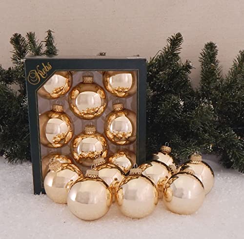 Christmas By Krebs 2 5/8" (67mm) Seamless Glass Ornament [8 Pieces], Decorated Designer Heirloom (Shiny Molten Gold)