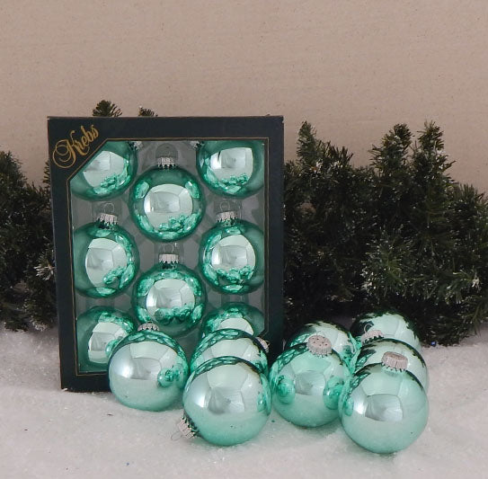 Christmas By Krebs Made in The USA Designer Seamless Glass Christmas Ball Ornaments, 2 5/8" (67mm), 8 Pieces (Shiny Seafoam Green)