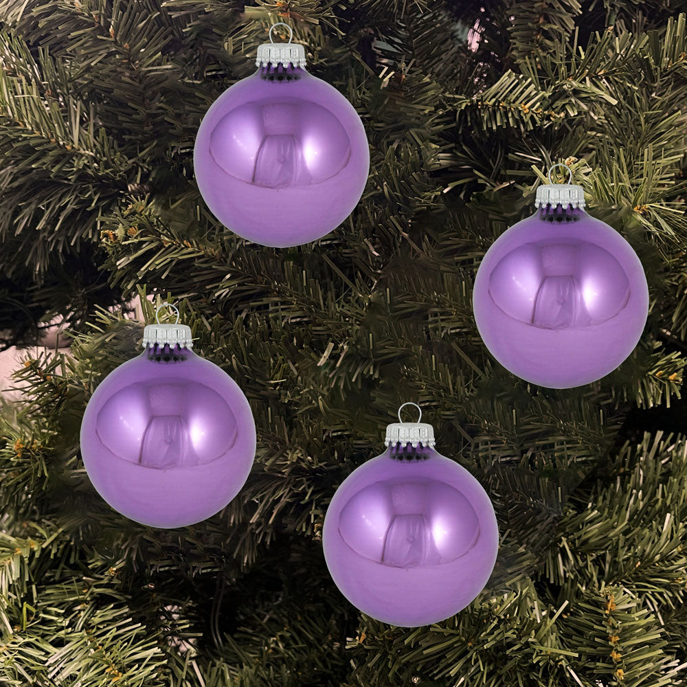 Glass Christmas Tree Ornaments - 67mm / 2.63" [8 Pieces] Designer Balls from Christmas By Krebs Seamless Hanging Holiday Decor (Shiny Amethyst Purple)