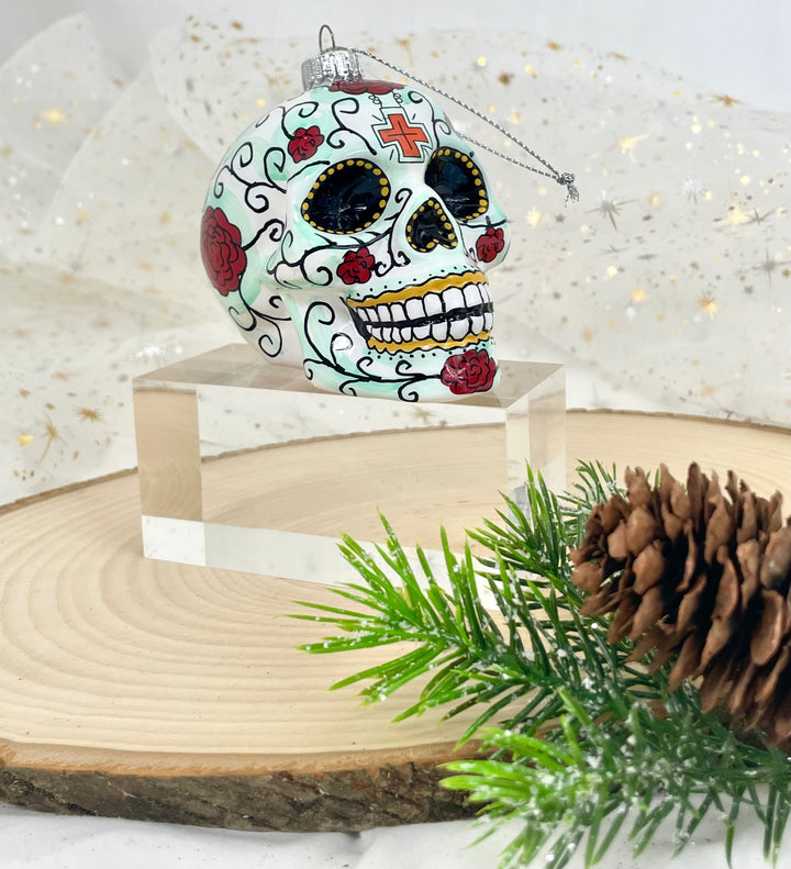 Christmas By Krebs Blown Glass  Collectible Tree Ornaments  (3.5" Candy Day of the Dead Skull)