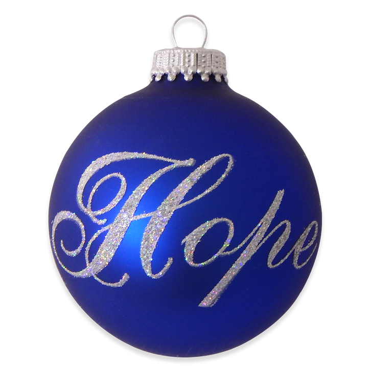 Glass Christmas Tree Ornaments - 67mm/2.625" [4 Pieces] Decorated Balls from Christmas by Krebs Seamless Hanging Holiday Decor (Royal Velvet with Silver Glitter Hope & Joy)