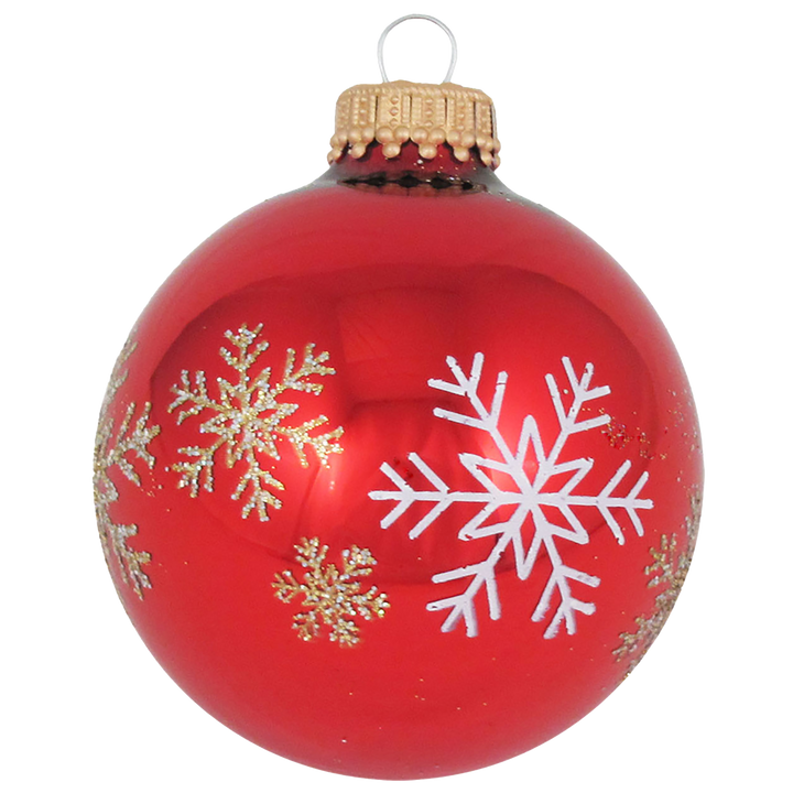 Glass Christmas Tree Ornaments - 67mm/2.63" [4 Pieces] Decorated Balls from Christmas by Krebs Seamless Hanging Holiday Decor (Christmas Red & Red Velvet Snowflakes)