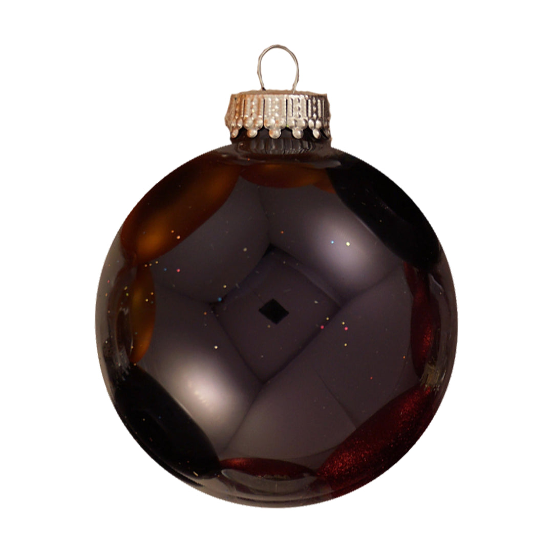 Glass Christmas Tree Ornaments - 67mm/2.63" Designer Balls from Christmas by Krebs - Seamless Hanging Holiday Decorations for Trees - Set of 12 Ornaments (Orange Velvet, Shiny Black & Brown Glitter)