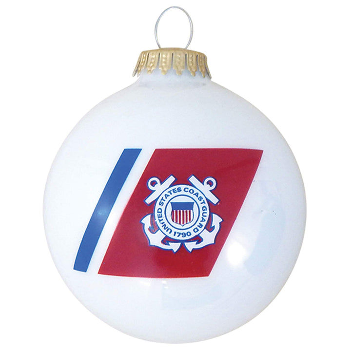 Christmas Tree Ornaments Made in the USA - 80mm / 3.25" Decorated Collectible Glass Balls from Christmas by Krebs - Handmade Hanging Holiday Decorations for Trees (Coast Guard Seal, Silk)