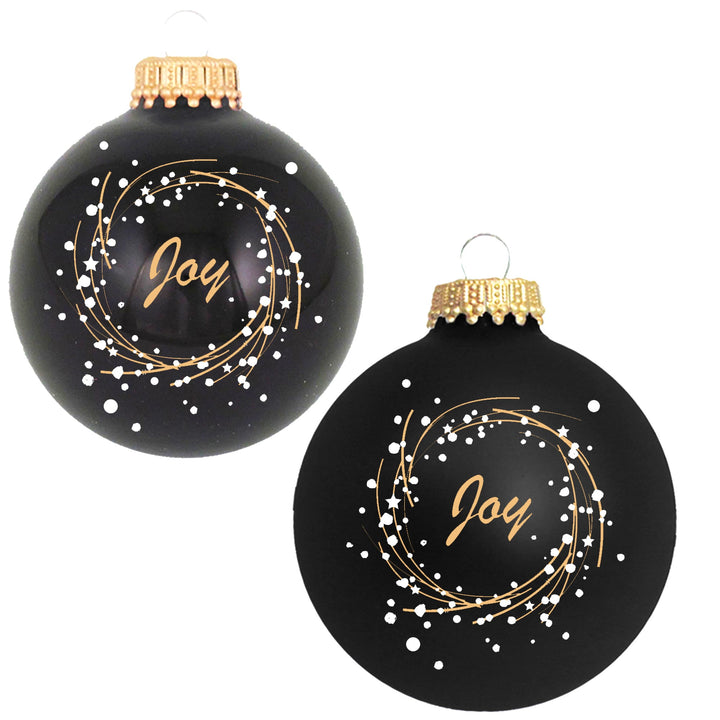 Glass Christmas Tree Ornaments - 67mm/2.625" [4 Pieces] Decorated Balls from Christmas by Krebs Seamless Hanging Holiday Decor (Ebony Shine & Velvet with Joy)