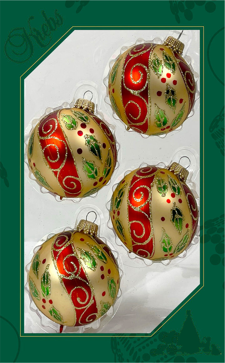 Glass Christmas Tree Ornaments - 67mm/2.63" [4 Pieces] Decorated Balls from Christmas by Krebs Seamless Hanging Holiday Decor