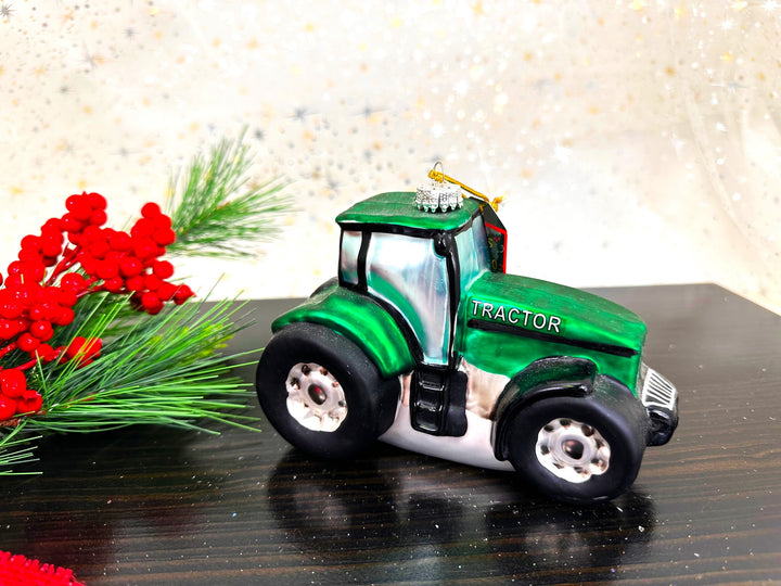 Christmas By Krebs Blown Glass  Collectible Tree Ornaments  (5.75" Green Tractor)