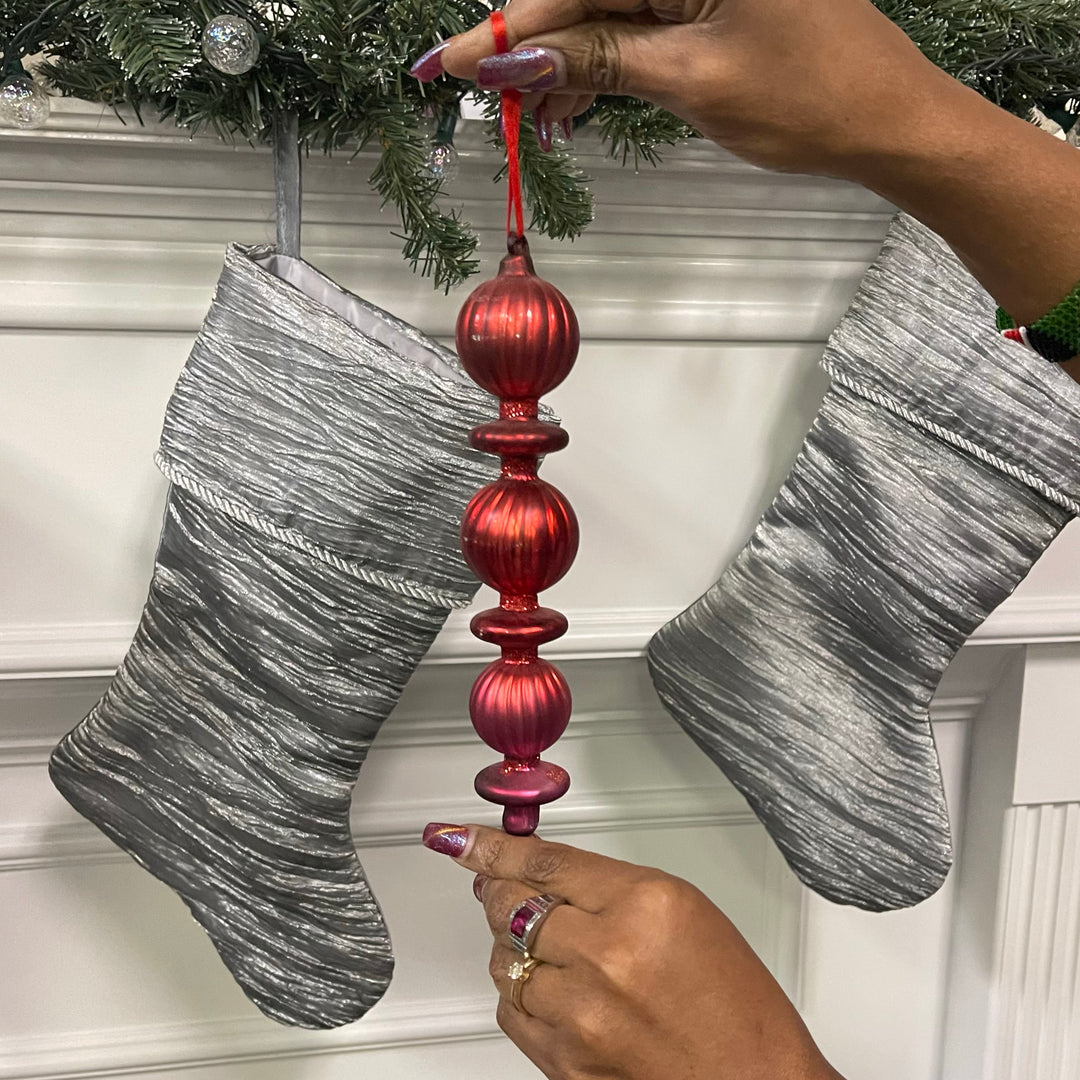 8 3/4" Large Ripple Ball Finial Glass Christmas Ornaments, Christmas Red