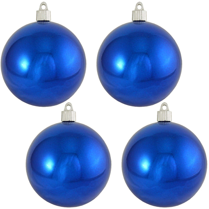 Christmas By Krebs 4" (100mm) Shiny Azure Blue [4 Pieces] Solid Commercial Grade Indoor and Outdoor Shatterproof Plastic, UV and Water Resistant Ball Ornament Decorations