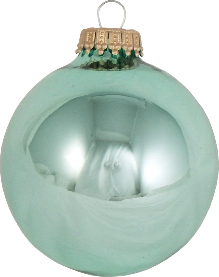 Christmas By Krebs Made in The USA Designer Seamless Glass Christmas Ball Ornaments, 2 5/8" (67mm), 8 Pieces (Shiny Seafoam Green)