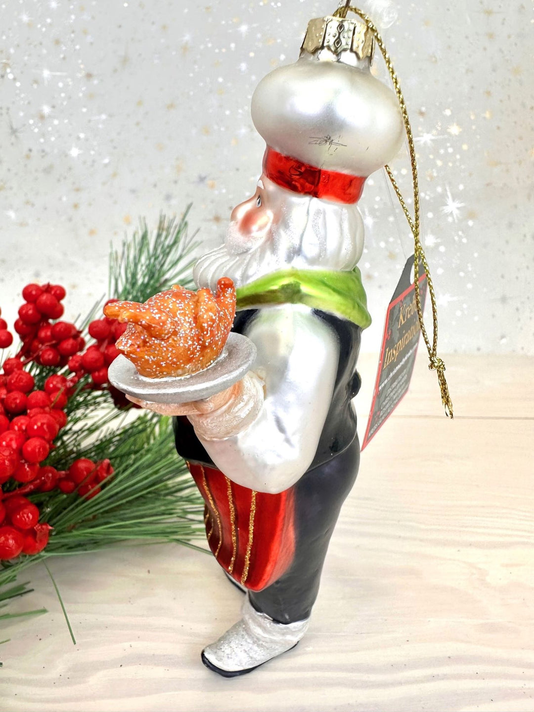 Christmas By Krebs Blown Glass  Collectible Tree Ornaments  (6" Santa Chef)