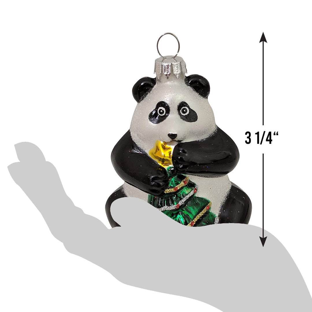 Christmas By Krebs Blown Glass  Collectible Tree Ornaments  (Panda Holding Christmas Tree)