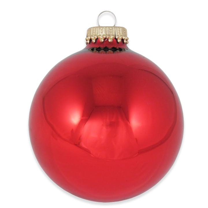 Glass Christmas Tree Ornaments - 67mm/2.63" Designer Balls from Christmas by Krebs - Seamless Hanging Holiday Decorations for Trees - Set of 12 Ornaments (Red and Gold with Nativity Scene)