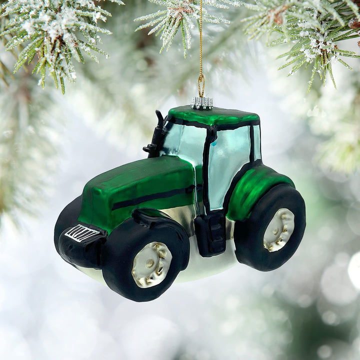 Christmas By Krebs Blown Glass  Collectible Tree Ornaments  (5.75" Green Tractor)