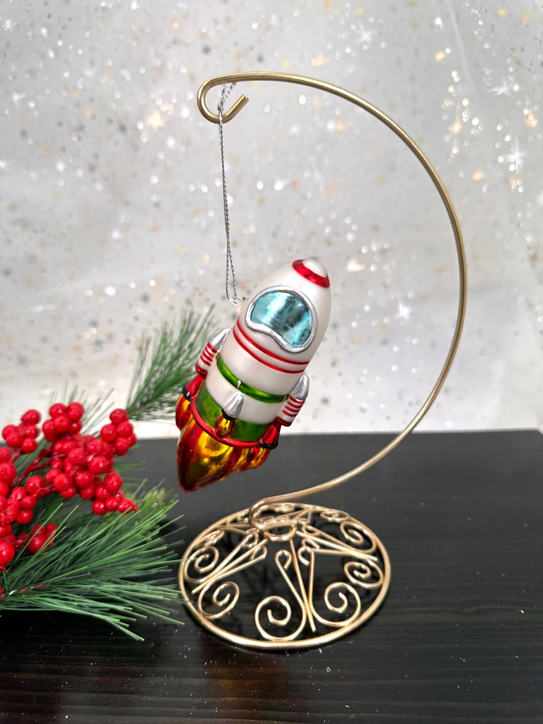 Christmas By Krebs Blown Glass  Collectible Tree Ornaments  (Space Rocket)