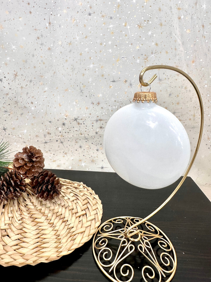 Christmas By Krebs 3" (76mm) Craft Glass Disc Ornament [6 Pieces], Designer Heirloom  (Porcelain White with Gold Crown Caps)