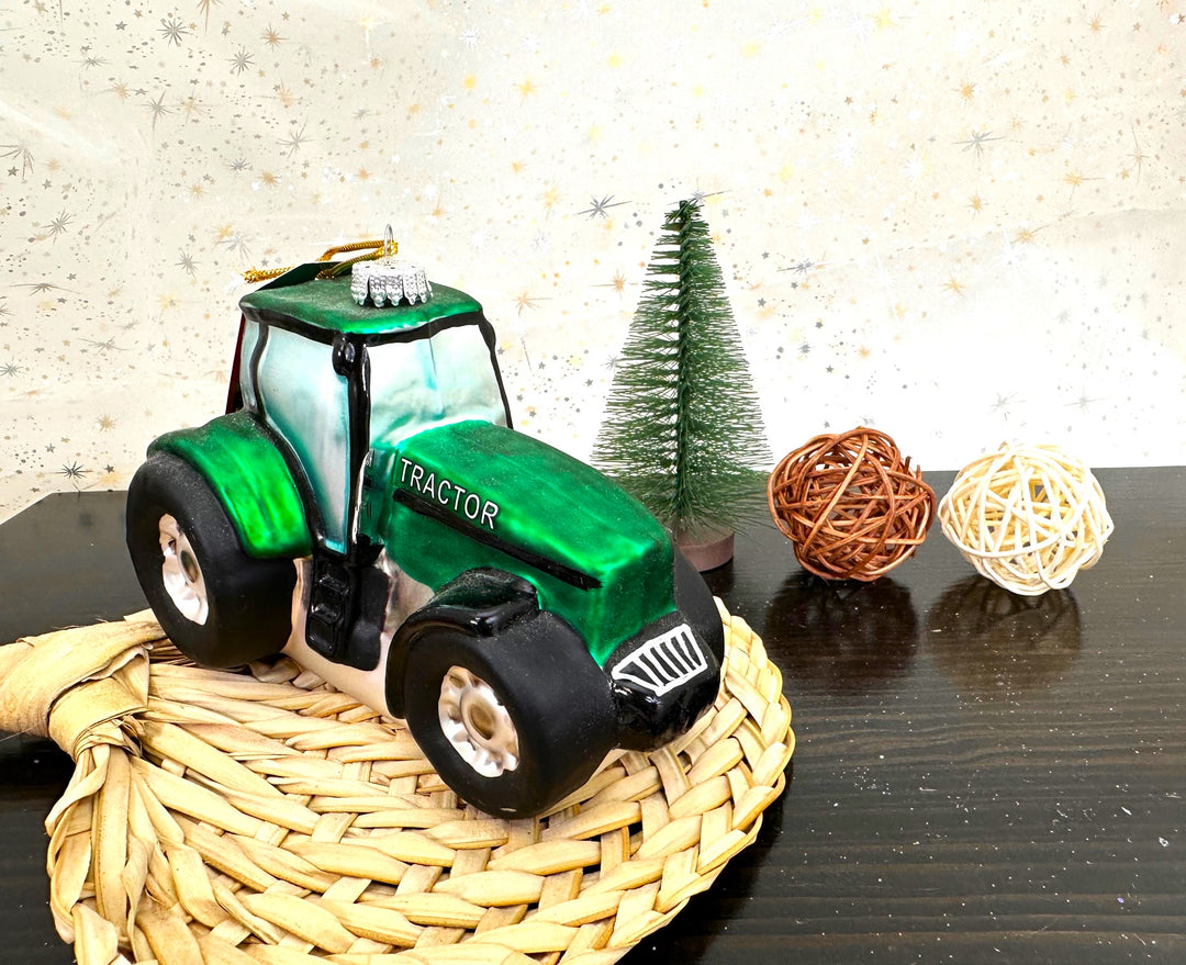 Christmas By Krebs Blown Glass  Collectible Tree Ornaments  (5.75" Green Tractor)