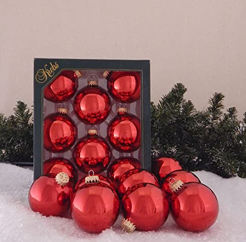 Christmas By Krebs Made in The USA Designer Seamless Glass Christmas Ball Ornaments, 2 5/8" (67mm), 8 Pieces (Shiny Christmas Red)