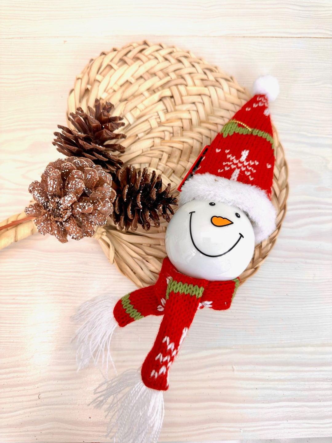 Christmas By Krebs Blown Glass  Collectible Tree Ornaments  (5" Snowman Head with Red Knitted Hat)