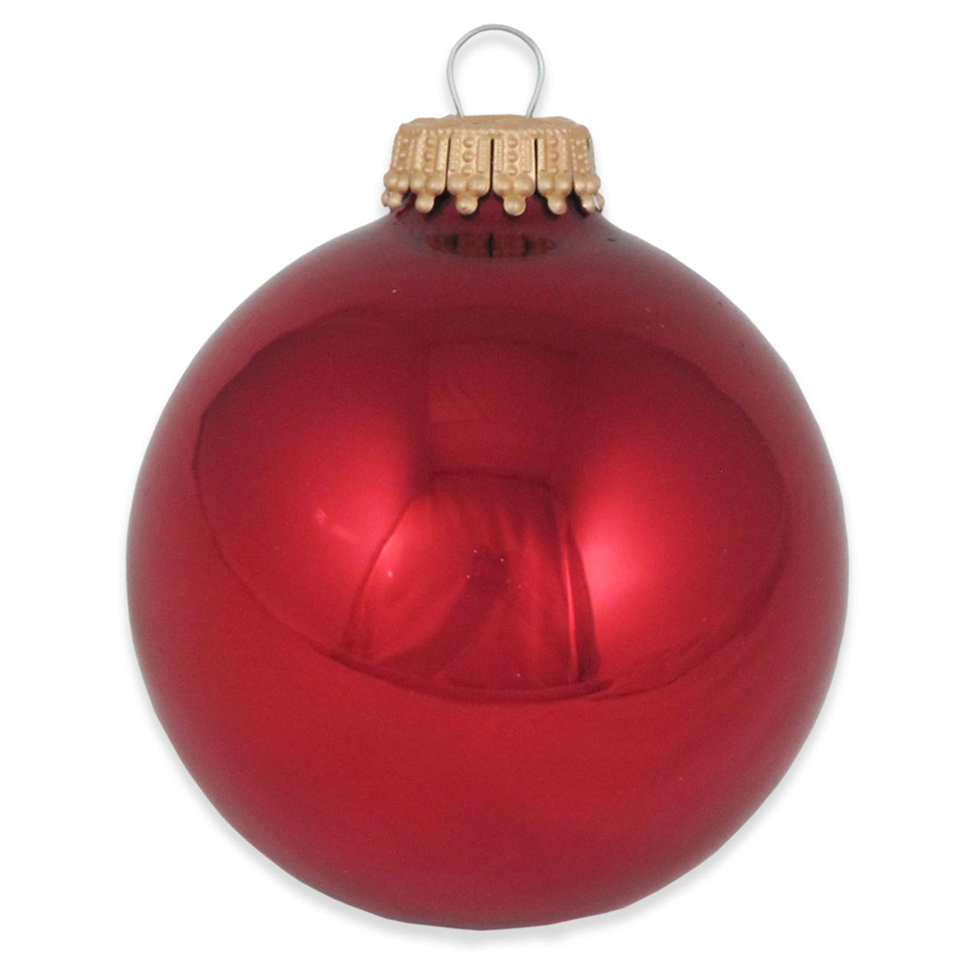 Glass Christmas Tree Ornaments - 67mm/2.63" Designer Balls from Christmas by Krebs - Seamless Hanging Holiday Decorations for Trees - Set of 12 Ornaments (Red Glitterlace w/ Gld Sprkle & December Red)