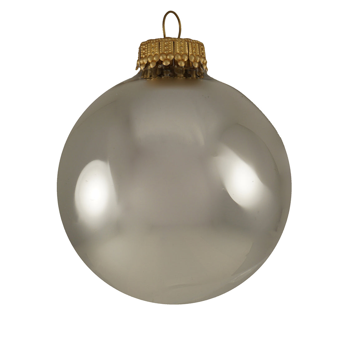 Glass Christmas Tree Ornaments - 67mm/2.63" Designer Balls from Christmas by Krebs - Seamless Hanging Holiday Decorations for Trees - Set of 12 Ornaments (Silver With White Festive Trees)