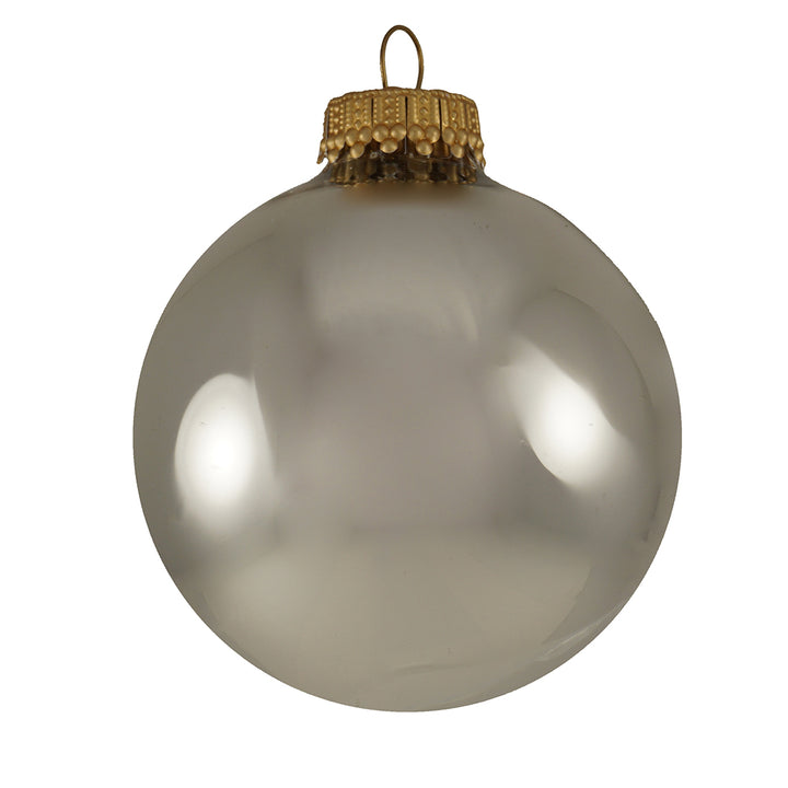 Glass Christmas Tree Ornaments - 67mm/2.63" Designer Balls from Christmas by Krebs - Seamless Hanging Holiday Decorations for Trees - Set of 12 Ornaments (Silver With White Festive Trees)