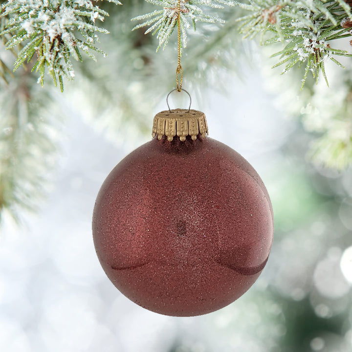 Glass Christmas Tree Ornaments - 67mm / 2.63" [6 Pieces] Designer Balls from Christmas By Krebs Seamless Hanging Holiday Decor (Cranberry Merlot Red Sparkle)