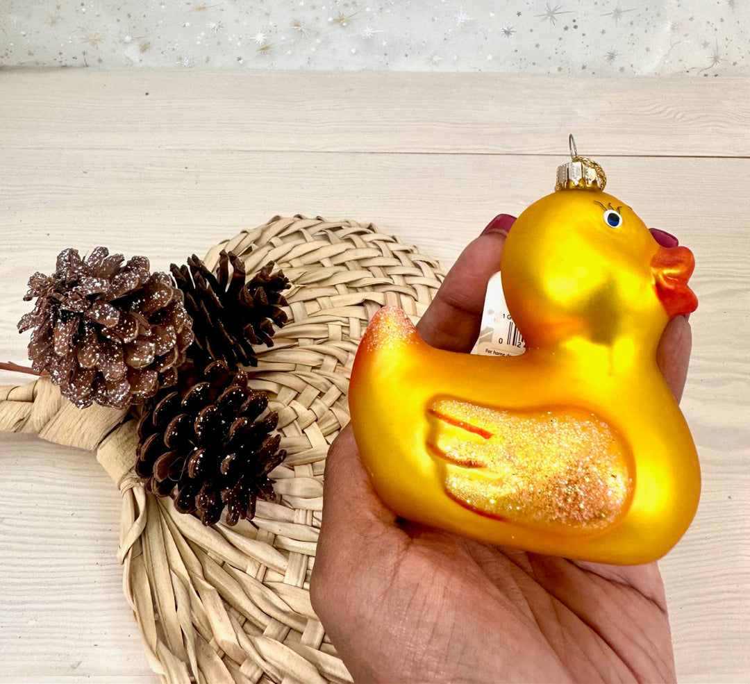 Krebs Designer Glass Rubber Ducky Figurine Christmas Holiday Ornament, 3 3/4" (95mm)