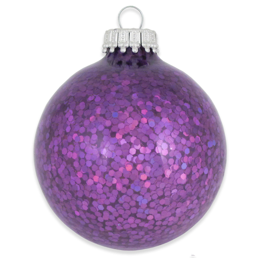 Glass Christmas Tree Ornaments - 67mm / 2.63" [6 Pieces] Designer Balls from Christmas By Krebs Seamless Hanging Holiday Decor (Amethyst Purple Spangle)