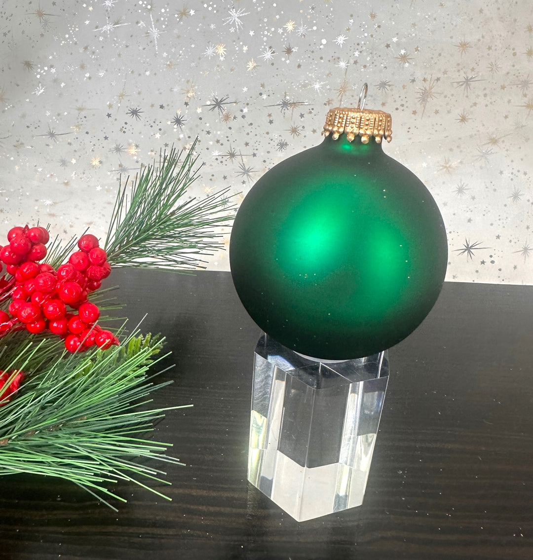 Glass Christmas Tree Ornaments - 67mm/2.63" Designer Balls from Christmas by Krebs - Seamless Hanging Holiday Decorations for Trees - Set of 12 Ornaments (Velvet Red, Velvet Green & Gold Glitter)