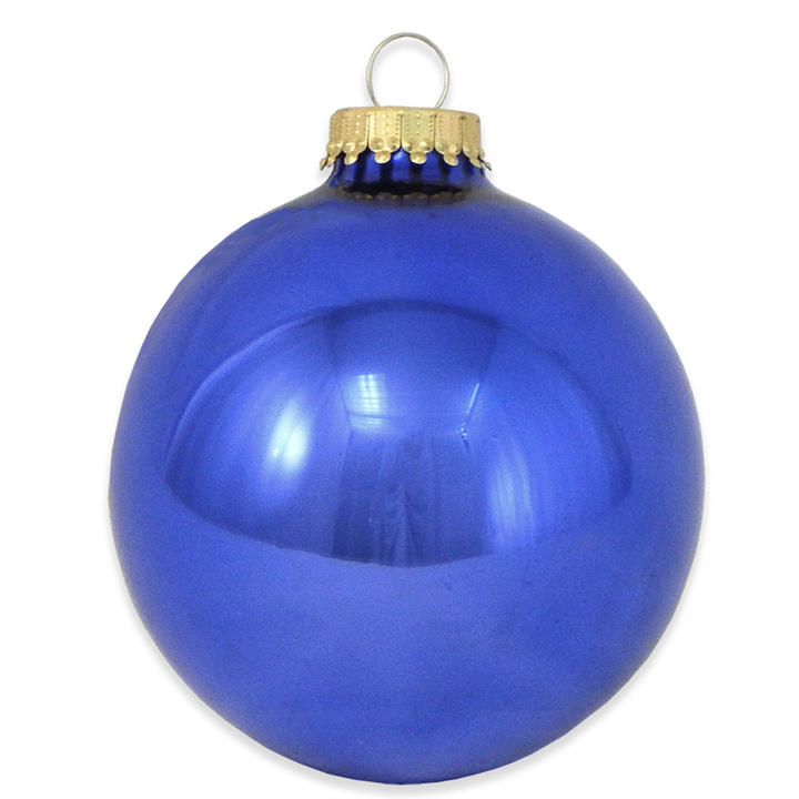 Glass Christmas Tree Ornaments - 67mm/2.63" Designer Balls from Christmas by Krebs - Seamless Hanging Holiday Decorations for Trees - Set of 12 Ornaments (Silver and Blue with Trees and Cardinals)