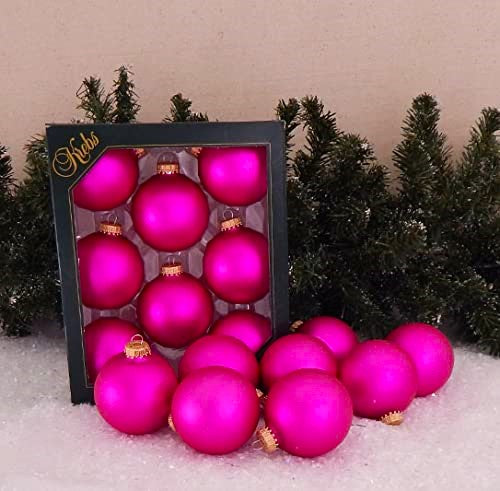 Christmas By Krebs Made in The USA Designer Seamless Glass Christmas Ball Ornaments, 2 5/8" (67mm), 8 Pieces (Velvet Bubblegum Pink)